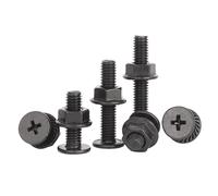 Kit de tornillos y tuercas con brida de cabeza fina cruzada M6 de acero inoxidable 304 negro, 30 juegos, pernos de cabeza plana grandes Tornillos de fijación(M6x16 (30 sets))