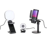 Kit de transmisión en vivo: perfecto para transmitir videojuegos en Twitch, YouTube, podcasts y trabajar desde casa. Incluye cámara web de 1920 x 1080p, micrófono USB profesional y una luz LED