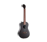 Kit de ukelele eléctrico acústico de fibra de carbono negro KLOS con bolsa de transporte, cubierta de lluvia, correa, pasadores de correa y más