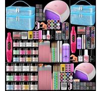 Kit de Uñas Acrílicas para Principiantes Completo: 12 Colores Acrilico Para Uñas con Dedo de Práctica Taladro Lámpara UV - Kit Uñas Semipermanentes Extensión Manicuracon Bolsa Glitter
