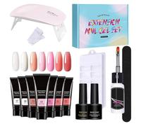 Kit de uñas con todo, kit de gel de uñas poly - Kit de uñas de extensión de poli con luz UV | 7 colores Arte de la uña del pie Solución de espesamiento de desnudos para los pies y niñas