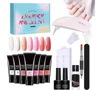 Kit de uñas de gel de poli para principiantes, kit de uñas con todo - Kit de uñas set de gel de extensión con luz UV - Solución de engrosamiento 7 colores Builder arte 'uña del pie para