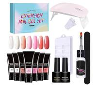 Kit de uñas de poli, kit de uñas de gel de extensión de poli - Extension Gel Set Nail Kit con luz UV,7 colores engrosando el creador de soluciones Arte de la uña para principiantes y hogar