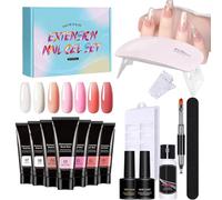 Kit de uñas de poli, kit de uñas de gel de extensión de poli, Kit de uñas poli con juego de gel de extensión de luz UV, 7 colores Arte de la uña del pie Solución de espesamiento de desnudos para los p