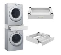 [en.casa] Kit de Superposición para Lavadora y Secadora Set de Unión para Electrodomésticos Soporte Universal con Cajón Extraíble y Correa de Seguridad - Blanco
