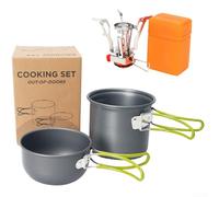 Kit de utensilios de cocina de aluminio antiadherente ligero con diseño apilable y bolsa de almacenamiento de malla para viajes (mango verde)