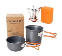 Kit de utensilios de cocina de aluminio antiadherente ligero con diseño apilable y bolsa de almacenamiento de malla para viajes (mango naranja)