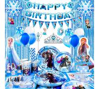 Kit de vajilla para decoración de cumpleaños de Elsa Frozen: globos, platos, etc. Decoración Frozen 3-16 años nuevo