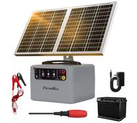 Kit de valla solar eléctrica de 30 millas con batería preinstalada, controlador de valla solar ajustable de 6 a 12 kV, cargador de valla de rancho de 15 W para protección de ganado, caballo, cabra
