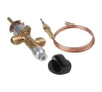 Kit de válvula de cierre de seguridad de latón 12PSI para chimeneas | Incluye termopar de 61 cm, válvula de control, perilla de baquelita negra, juego de instalación completo