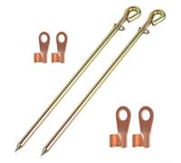 Kit de varilla de tierra revestida de cobre para generador solar eléctrico valla y antena, estaca de acero sólido de 17.4 pulgadas con alambre flexible y lengüetas, oro (2 piezas)
