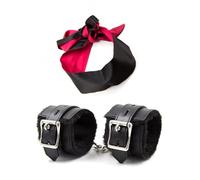 Kit de vendaje de máscara de ojos de satén - vendaje negro máscara de ojos de satén - esposas ajustables pulsera de satén - máscara de ojos de satén (negro)