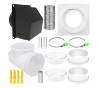 Kit de ventilación de secadora, codo de 90° de 4 pulgadas con manguera de 5 pies, adaptador de conducto que ahorra espacio, placa de pared de acero galvanizado, instalación apretada de lavandería