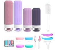 Kit de Viaje 16 Piezas - Botellas de Silicona Reutilizables a Prueba de Fugas 90ml y 60ml, con Pulverizador, Botes, Embudo, Espátula, Cepillo, Etiquetas y Bolsa Impermeable para