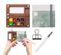 Kit de Viaje de Paleta de Colores con 8 Cuadrículas - Juego de Acuarela de Bolsillo con Pinceles para Cuaderno de Bocetos y Clip