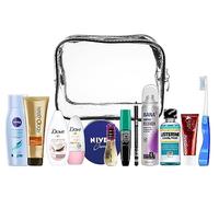 Kit de Viaje Esencial, Set de Viaje Adecuado para Equipaje de Mano, Vacaciones y Viajes de Negocios, Compuesto por Todo el Cuidado Corporal Necesario, Estuche de cosméticos de PVC