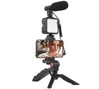 Kit de Video para Smartphone con Micrófono, Luz LED, Soporte y Trípode Compatible con iPhone, Samsung, Huawei, para Youtube, TikTok, Vlog en Vivo