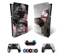 Kit de vinilos Extra Resistentes MaD Vision® para PlayStation 5 (PS5) Digital Slim | Set de vinilos Mate para Consola + 2 mandos - God of War|GOW Diseño