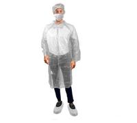 Kit de visita completo: Bata, gorro, mascarilla y cubrecalzado en TNT de polipropileno, color blanco. Caja de 100 unidades.