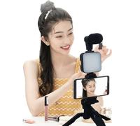 Kit de Vlogger para teléfono, Kit Completo de grabación de Video, trípode | Soporte portátil para Smartphone con luz LED para transmisión en, creación de Contenido, filmación en línea, Clases