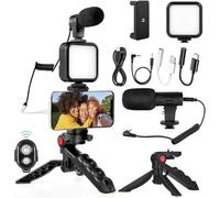 Kit de vlogging, kit de video compatible con micrófono y trípode de luz LED, control remoto, kit de YouTube para Android, para Instagram, Facebook Live (compatible con Android y iPhone, LED
