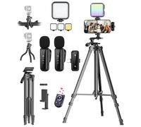 Kit de vlogging para iPhone/Android, kit de inicio de YouTube con micrófono inalámbrico/trípode de cámara/trípode flexible/luz de relleno RGB, kits esenciales de creación de contenido para grabación