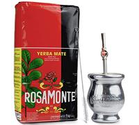 Kit de Yerba Mate Rosamonte Tradicional 1 kg - Сalebasse (taza de mate) de madera en estuche de metal - Bombilla de acero inoxidable - Cepillo de limpieza- Bebida vigorizante y energizante