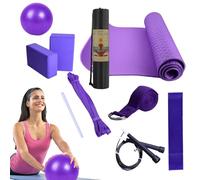 Kit de yoga para principiantes, MAT ejercicio con equipo de fitness para mujeres y hombres, incluye banda de resistencia al látex, estiramiento