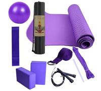 Kit de yoga para principiantes, tapete de entrenamiento de yoga portátil, equipo de fitness para mujeres y hombres, juego de 10 piezas que incluye pelota, banda de resistencia de látex, banda de