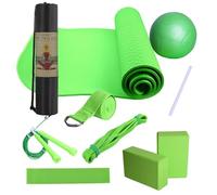 Kit de yoga, tapete de ejercicio, banda elástica resistente al fitness con bloques, juego de equipo portátil antideslizante para entrenamiento en casa, 10 piezas en kit de yoga total, 1200 g
