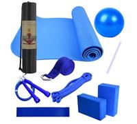 Kit de yoga, tapete de ejercicio, banda elástica resistente al fitness con bloques, juego de equipo portátil antideslizante para entrenamiento en casa, 10 piezas en kit de yoga total, 1200 g