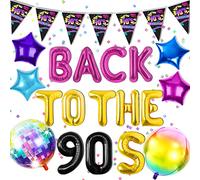 Kit Deco De Los 90 De 8 Piezas, Banderola Deco Para Fiesta De Los 90, Guirnalda Para Fiesta De Los 90, Deco Para Fiesta Disco, 90S Deco Globo, Back To The 90S Foil Balloon, 90S Party Deco
