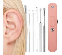 Kit d'elimination du Cérumen | Nettoyant pour cerumen en acier inoxydable, 6 pièces, avec sac de rangement en PU | Elimination du Cérumen, outil de nettoyage des oreilles pour adultes et , cade