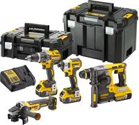 Kit dewalt dck422p3t-qw. taladro percutor + atornillador impacto + amoladora + martillo + 3 baterías + maletines - compatible con 18v xr y motor brushless