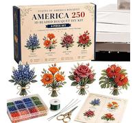 kit di artigianato patriottico x1 Collezione di Perline Artigianali Rosse Blu Bianche - Creazione di Fiori con Perline a Tema Americano,per Adulti Principianti Famiglie Coppie Uomo Donna