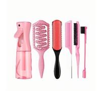 Kit di Spazzole per Capelli 6 Pezzi con Spruzzatore | Include Spazzola Sfumature, Ricci, Rotonda, Massaggio e Fermacapelli | Per Tutti i Tipi di Capelli e Stili Professionali(Rosa)