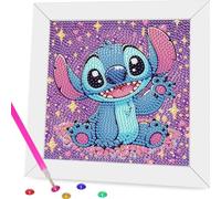 Kit Diamond Painting 5D Stitch con marco para niños, pintura de diamantes dibujos animados, arte DIY para niñas y niños, regalo para niños con caja de regalo, decoración para habitación infantil