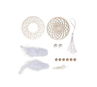 Kit DIY Atrapasueños - Rayher - 26 cm x 7 cm - 2 discos de madera - 6 cuentas naturales - Plumas blancas