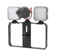 Kit en Vivo de Jaula para Cámara, Kit Universal de Plataforma de Video para Teléfono Inteligente y Cámaras, Plataforma Estabilizadora de Teléfono con Mango Lateral de Luz LED de