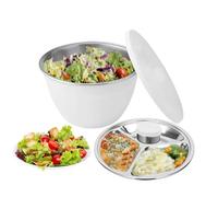 Kit Ensaladera | Recipiente de Acero Inoxidable para Preparar Almuerzos con Tapa y Bandeja Extraíble | Bol Mezclador De Ensalada Con Bote Y Bandeja Extraíble - Picnic Aire Libre Preparación Comidas Co