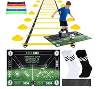 Kit Entrenamiento Futbol,Speed Agility Training Kit Escalera de Coordinación 12m Alfombrilla 90x60cm 5 Bandas de Resistencia 10 Conos 2 Pares de Calcetines Largos Equipo de Entrenamiento de Fútbol