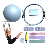 Kit esencial de pilates, kit de pilates portátil para mujer, con anillo de pilates tonificante, bandas de resistencia largas, pelota de pilates suave y calcetines de agarre de pilates, equipo de