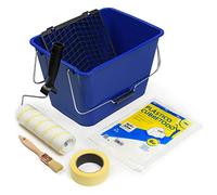 Kit Especial APLICACION Pintura Interior - Rodillo de Pintura Antigoteo Calidad Profesional con Cubeta, Cinta, Cubretodo y Pincel - 5 Piezas