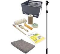 Kit especial pintar casas-Rodillo Antigota 22 cm -Cubeta con Rejilla 16l.- Alargo 1m. -2 Cintas 24mm-Papel + cinta 15cm x 24m -Fieltro 1x3m.-Cubretodo 4x5m-Paletina n24- Pincel Cabolata nº24-Taco lija