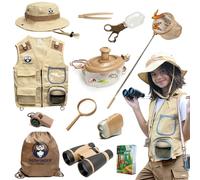 Kit Explorador Niños - Disfraz Explorador Niño y Niña con Chaleco, Gorro, Prismaticos Niños, Lupa, Brujula, Cazamariposas, Atrapa Insectos Niños - Juegos Exterior Niños de 7 a 12 Años (Large)