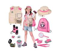 Kit Explorador Niños y Disfraz Explorador Niña - Chaleco Explorador Niña de 3 a 12 Años - Prismaticos Niños, Linterna Infantil, Lupa, Brujula, Insectos Juguete - Regalo Juguetes Niños (Rosa, 3-7)