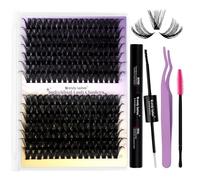 Kit Extensión Pestañas Individuales Cluster Lashes 60D/80D 0.07mm C Curl DIY Lash Extensions 16-20mm Extension de Pestañas Kit con Lash Bond y Seal(KIT-60D/80D-C-1620)