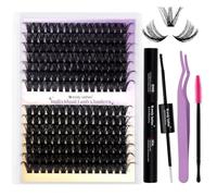 Kit Extensión Pestañas Individuales Cluster Lashes 80D/100D 0.07mm D Curl DIY Lash Extensions 16-20mm Extension de Pestañas Kit con Lash Bond y Seal(KIT-80D/100D-D-1620)