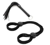 Kit Fetiche Bdsm Con Esposas De Cuerda De Algodón Y Látigo De Cuero,Juguetes Sexuales De Bondage Para Adultos,Esposas De Tobillo Para Parejas,Ataduras,Producto Sm,Negro,Talla Única