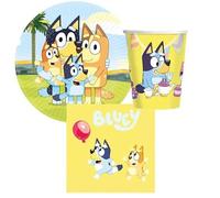 Kit Fiesta 8 Personas Set Mesa Adornos Fiesta Cumpleaños con 8 platos, 8 vasos y servilletas BLUEY